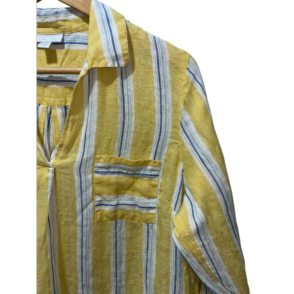 J. Jill Women's 100% Linen Striped Pullover Top Size Medium Yellow Long Sleeve - Picture 7 of 7